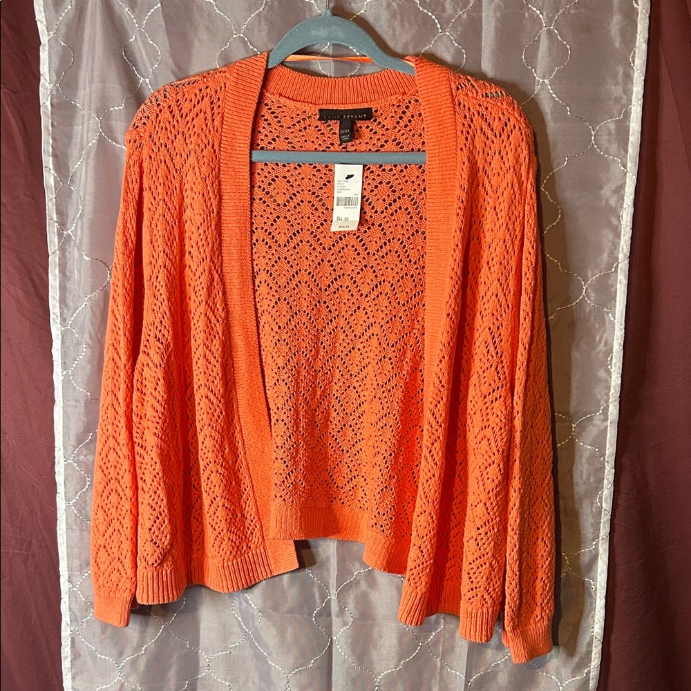 Lane Bryant Bright Orange Open-Knit Cardigan